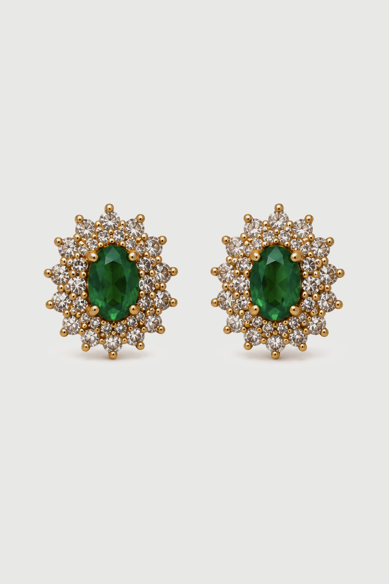Brinco de Esmeralda Oval em Ouro 18k