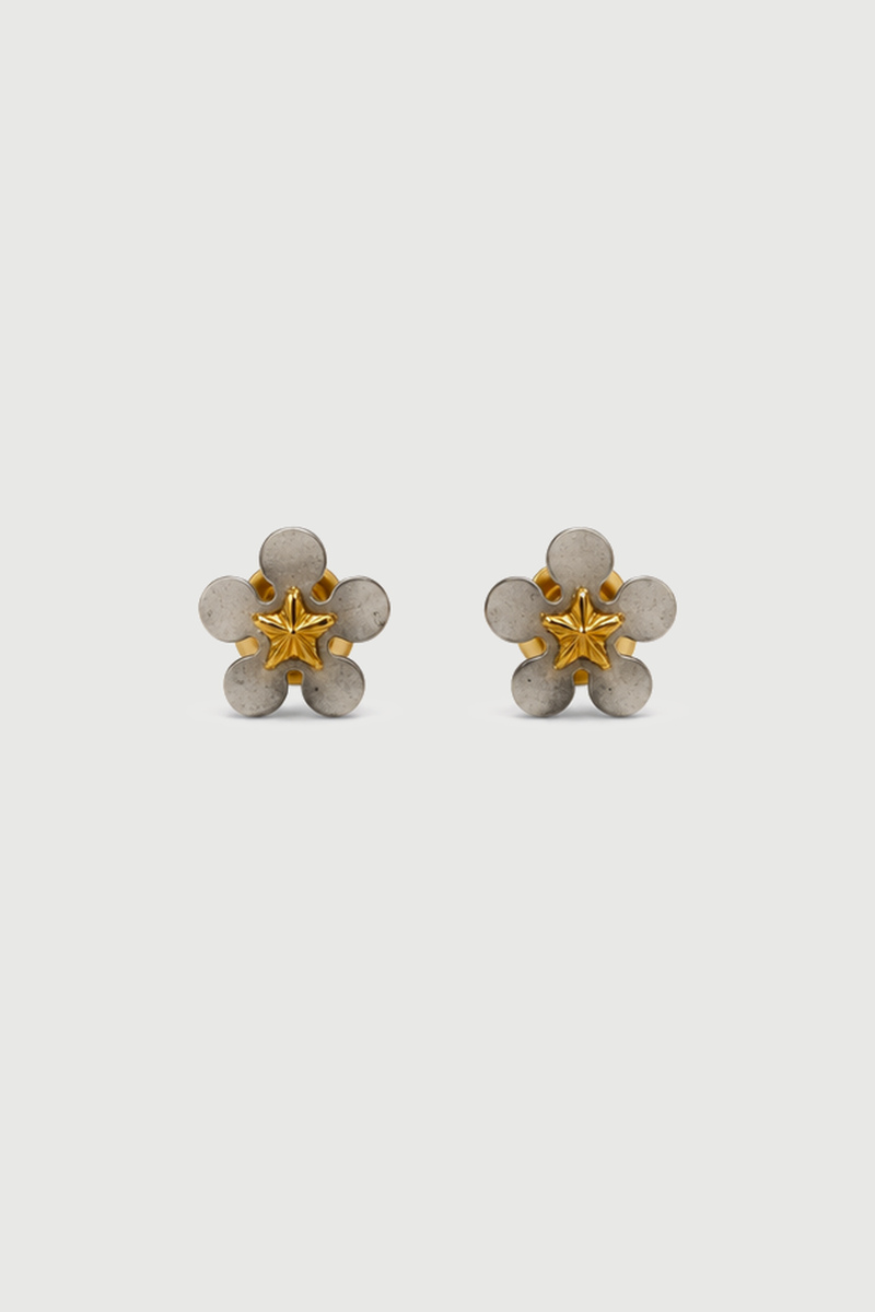 Brinco Flor em Ouro Amarelo e Branco